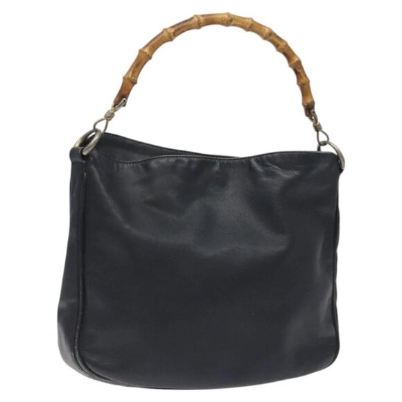 GUCCI Bamboo Shoulder Bag Leather Black Gold 001 1781 1638 Auth bs26983 - Picture 1 of 16